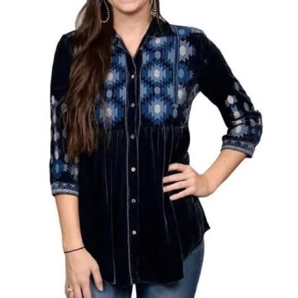 Johnny Was heavily embroidered velvet Naomi smoked shirt/jacket NWT - Picture 11 of 16